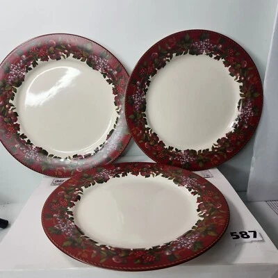 Набор из 3 обеденных тарелок Raymond Waites Cornucopia 10 1/2 дюйма бывшие в употреблении праздничные зимние  - Изображение 1 из 4
