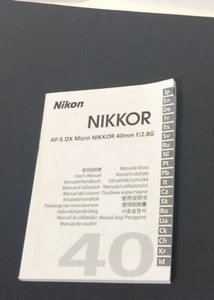 📸 Nikon AF-S DX Micro Nikkor 40mm f/2.8G User's Manual - Picture 1 of 3