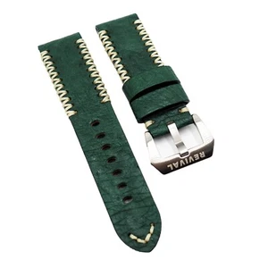 24mm Green Ostrich Leather Watch Strap For Panerai, M Pattern Stitching - Picture 1 of 2