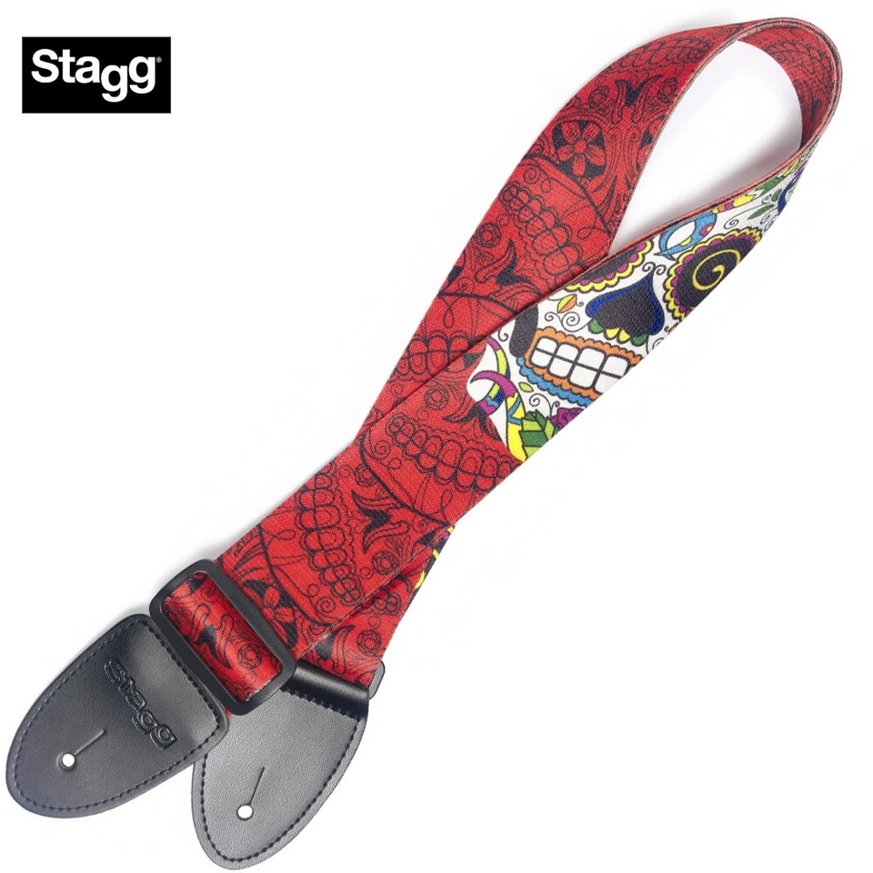 Guitarra Stagg Red Mexican Sugar Skull/Correa de Bajo Día de los Muertos Coco Foto 1 de 1