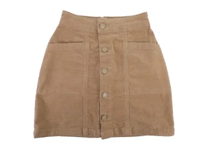 Mini Corduroy Skirt Light Brown Tan Button Front Pockets 80s Vintage Size UK 4 - Picture 1 of 6