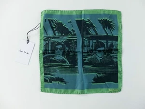 PAUL SMITH green Getaway print silk pocket square authentic NWT Made in Italy - Picture 1 of 5