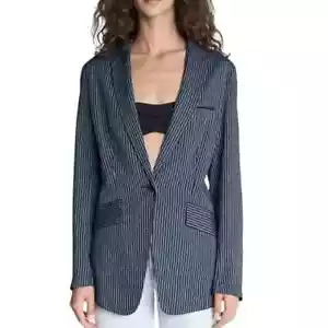 Rag & Bone Andre Linen Blazer Womens 6 Blue Striped Lightweight Summer Chic New - Picture 1 of 9