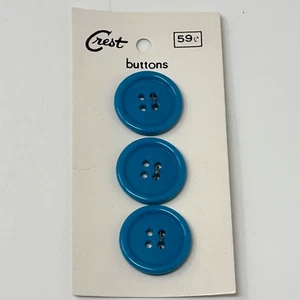 Crest Vintage Set of Three Large Turquoise Blue Plastic Buttons New on Card - Picture 1 of 4