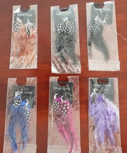 NEW 6 Feather Earrings Fashion Jewelry 4 Pairs Are Embellished with Gold Chains - Picture 1 of 17