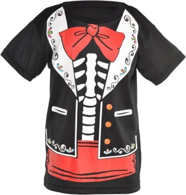 Camiseta Día de los Muertos Esqueleto Calavera Elegante Disfraz Halloween Niño Foto 1 de 2