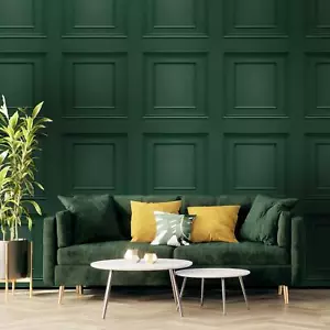 Papel Pintado Belgravia Madera Realista Oliana Panel Verde 8490 Efecto 3D Sombreado - Imagen 1 de 3