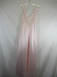 Vtg 80s Lily of France Pink Satin Nightgown Women M Double Slit Bows Union Label - Picture 1 of 9