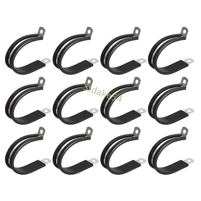 12Pcs 1-5/8" Cable Clamp， R Shape Stainless Steel Rubber Cushioned Pipe Strap - Image 1 of 4