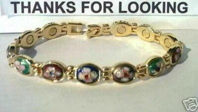 Cloisonné Multi Color & White Flowers Magnetic Bracelet Size 7" 💝 Beautiful #2 - Image 1 of 4