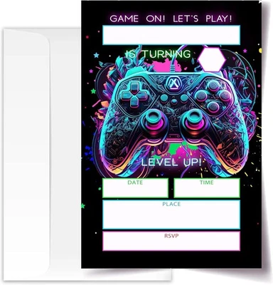 Invitaciones de cumpleaños para jugadores 4x6, videojuego pulgadas, jugador (31)  Foto 1 de 4