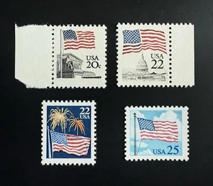 1981 - 1988 20c 22c 25c FOUR FLAG STAMPS MINT NEVER HINGED # 1894 2114 2276 2278 - Picture 1 of 3