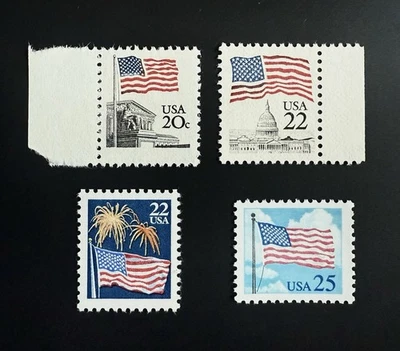 1981 - 1988 20c 22c 25c FOUR FLAG STAMPS MINT NEVER HINGED # 1894 2114 2276 2278 - Image 1 of 3