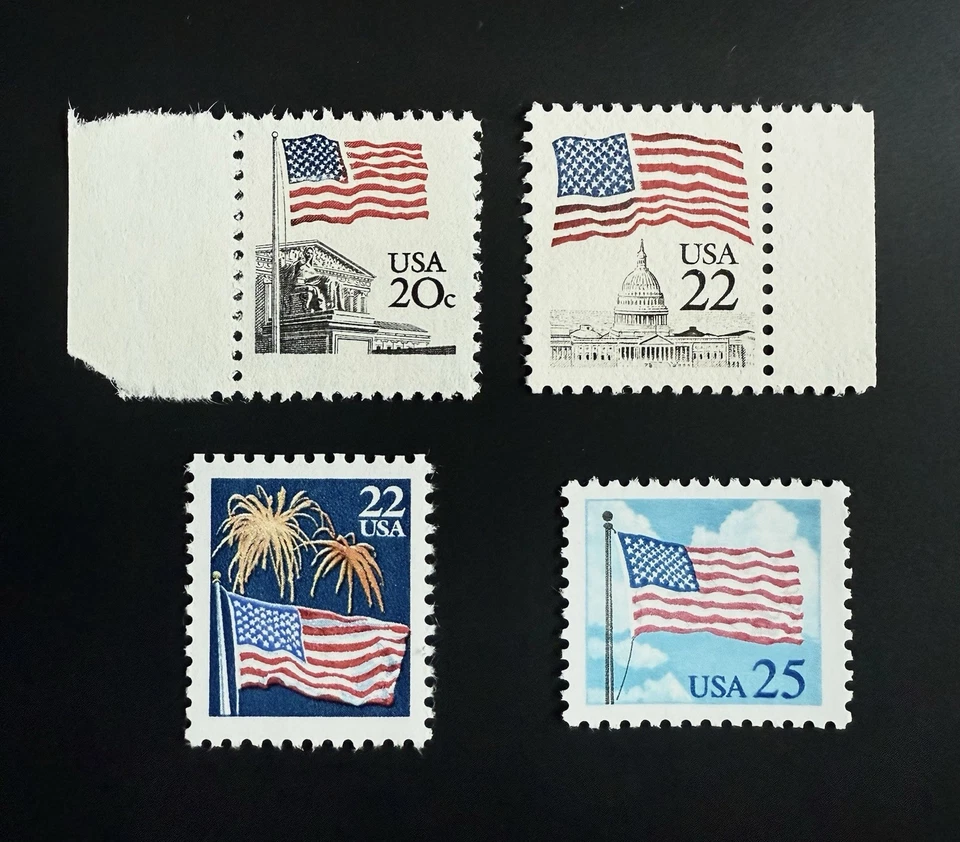 1981 - 1988 20c 22c 25c FOUR FLAG STAMPS MINT NEVER HINGED # 1894 2114 2276 2278 - Image 1 of 3