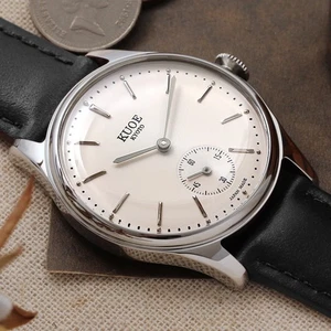Kuoe Kyoto Old Smith 90-001 Quarzuhr schwarzes Band cremefarbenes Zifferblatt Barindex 35 mm - Bild 1 von 7