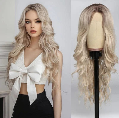 Peluca Rubia Platino - Pequeña Mezcla de Cabello Humano de Encaje Frontal Plateado Blanco Ondulado Rizado Foto 1 de 4