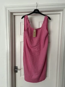 Neu Next rosa Leinenmischung Sommer Etuikleid Größe 8 UVP 24 £ - Bild 1 von 6