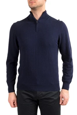 Pierre Balmain Men's Dark Blue Wool Cashmere 1/3 Zip Pullover Sweater - Image 1 of 4