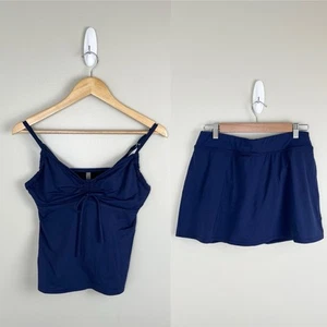 Lands End Tankini/Swim Skirt Set Navy Sz 8/10 Ruched - Picture 1 of 16