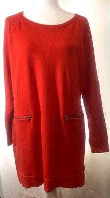 Michael Kors Red Long Sleeve Knit Sweater Dress/Top Zip Detail  XL Cotton Blend - Image 1 of 4