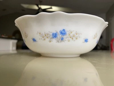 Cuenco de cereal 8 Arcopal Romántico cupé 6 3/8" vajilla blanco azul rosas Francia Foto 1 de 4