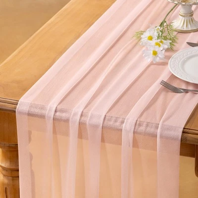 4pcs Blush Pink Gauze Table Runner Bulk 10ft Chiffon Like Wedding Table Runne... - Image 1 of 4
