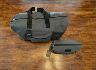 $156 NWT LONDON FOG Canvas Denim Travel Set Duffel Bag Toiletry Shaving Case  - Image 1 of 4