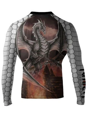 Raven Fightwear Para Hombre Blanco Dragón BJJ Jiu Jitsu Rash Guard MMA  Foto 1 de 3