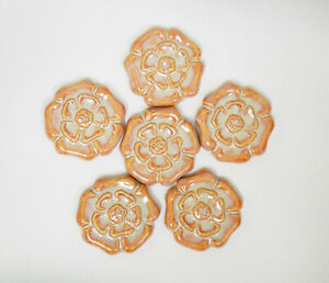 ROSETTE TILES Handmade Ceramic Stoneware Art Craft Tiles Coral Rose Set of 6