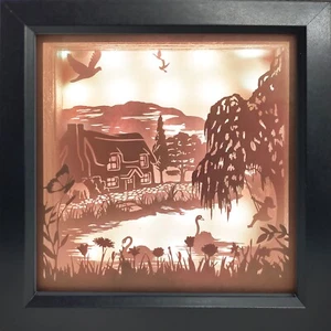Country Cottage Stream Shadow Light Box - Papercut 3D Box Art Gift USB Plug - Bild 1 von 10