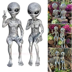 Realistic Space Alien Statue Martian Garden Figurine Set Home Decoration Outdoor - Picture 1 of 17