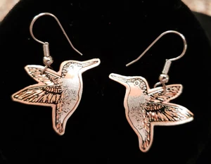 Silver Plated Copper Handcrafted Earrings - HUMMINGBIRD - Silver Touch by Tony - Picture 1 of 3