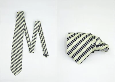 Gianfranco FERRE 复古浅绿色/黑色/黄色胚胎条纹图案丝绸领带 — 第 1/4 张图片