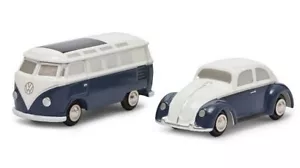 VOLKSWAGEN KAFER + VW SAMBA T1 SET WHITE/BLUE 1:87 - Foto 1 di 1