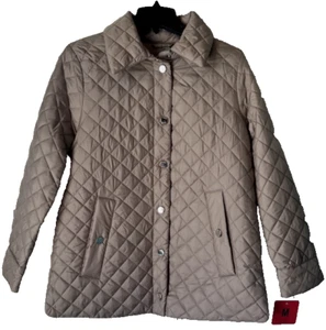 Anne Klein Women's Jacket Quilted Side-Slit Midweight Snap-Front, Tan,  L - Picture 1 of 2