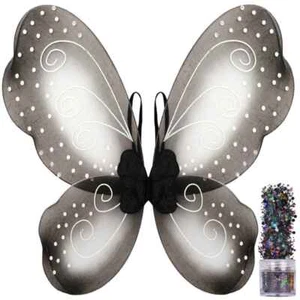 Funcredible Black Butterfly Wings | Dark Fairy Wings with Chunky Glitter Set - Bild 1 von 8