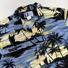 Rjc Button Up Pocket Short Sleeve Shirt Men?S L Palm Trees Sailboat Hawaii Theme