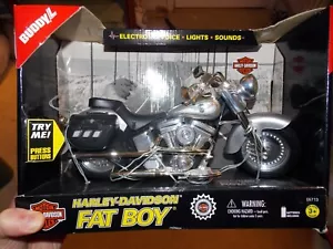 1999 Buddy L Silver Harley Davidson Fatboy Electronic Toy Motorcycle IOB - Picture 1 of 7