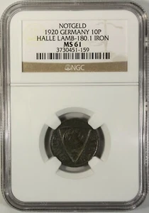 Germany 10 Pfennig 1920 NGC MS 61 UNC Iron City of Halle Lamb- 180.1 Notgeld - Picture 1 of 4