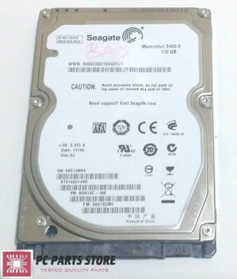 Seagate ST9160314AS 2.5" SATA 160GB HARD DRIVE DATE 10156 100536286 REV E PARTS - Image 1 of 4