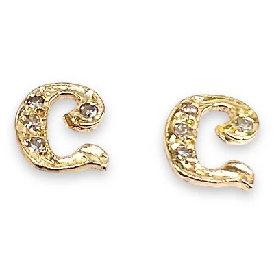Solid 14k Yellow Gold Initial Letter C Diamond Stud Earrings - Image 1 of 4