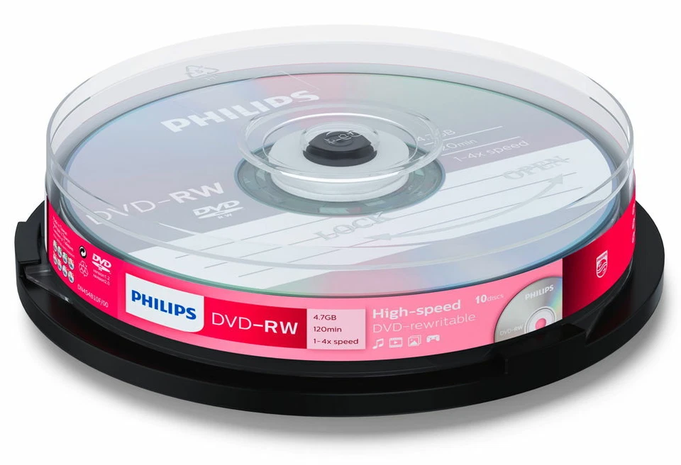 10 Philips Rohlinge DVD-RW 4,7GB 4x Spindel - Bild 1 von 1