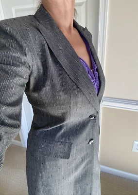 Blazer Largo a Rayas Colección Donna Karan Y2K Vintage Pequeño Dinero Antiguo Foto 1 de 4