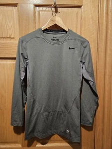 Nike Pro Combat Dri Fit Mens Medium Long Sleeve Fitted Stretch Shirt Gray Runner - Picture 1 of 3