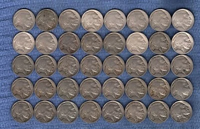 Buffalo Nickels 1938 to 1913 P-D-S mints - 40 Different full and part dates. - Image 1 of 4