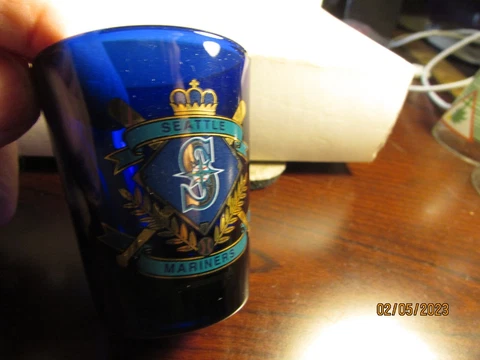 Vintage 1996 Seattle Mariners Shot Glass Cobalt Blue Glass nice-see pics Cover