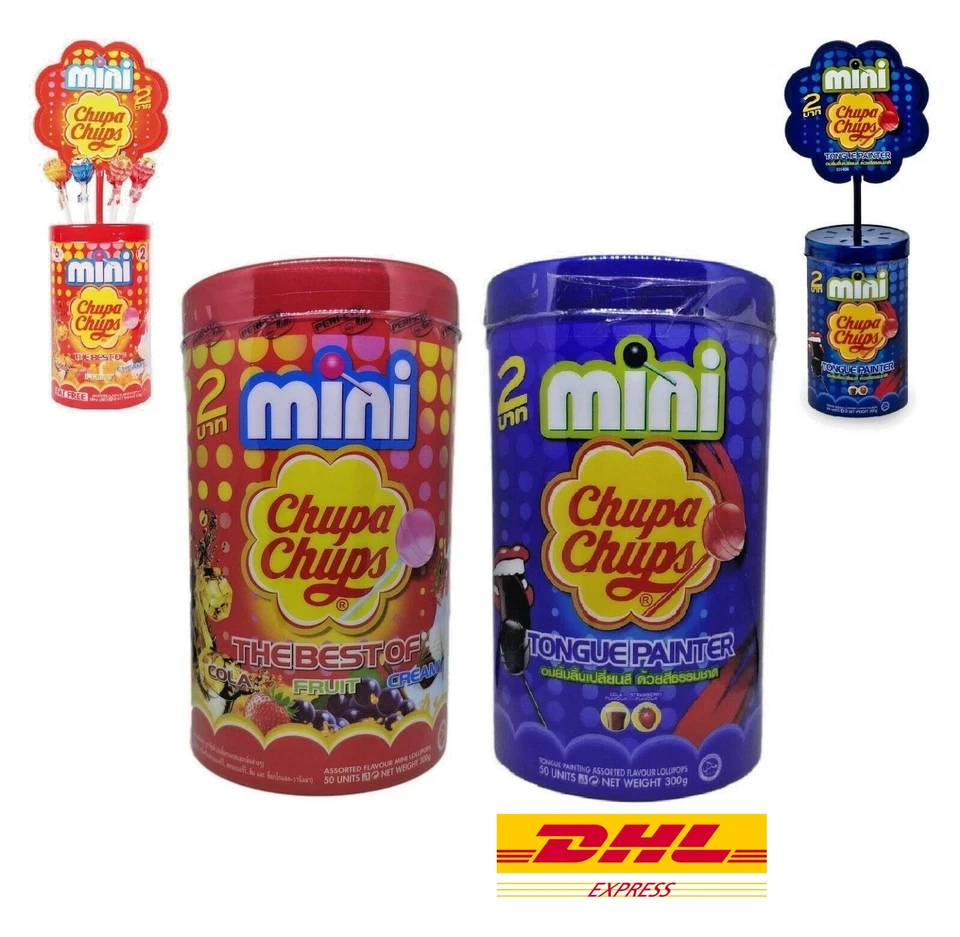 2x Mini Chupa Chups Lollipops Cola Fruit Creamy Flavor Tongue Painter Box of 50p - Image 1 of 4