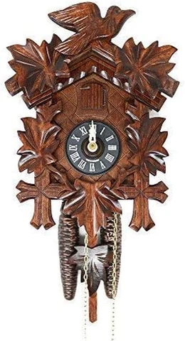 BIRD and LEAF Model 1200 Brown Forest Mechanical Cuckoo Clock, Linden Wood with Cover