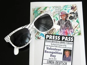 Vintage 80er Sonnenbrille Newspaper Press Sunglasses LINDA DEUTSCH Journalist Rose Tint - Bild 1 von 14