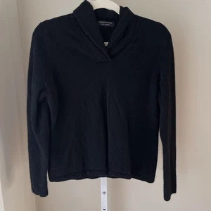 Valerie Stevens 2-Ply Cashmere Black Sweater Size Small Soft Shawl Collar - Picture 1 of 4